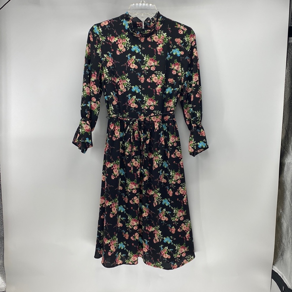 Modcloth Floral Midi Dress - Black and Pink